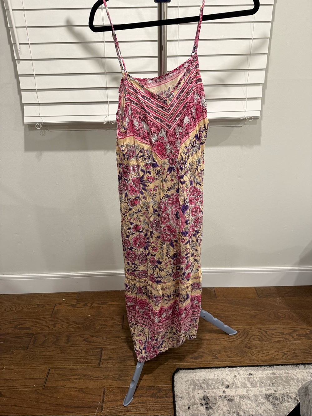 Floral Spaghetti-Strap Maxi Dress in Pink and Cream